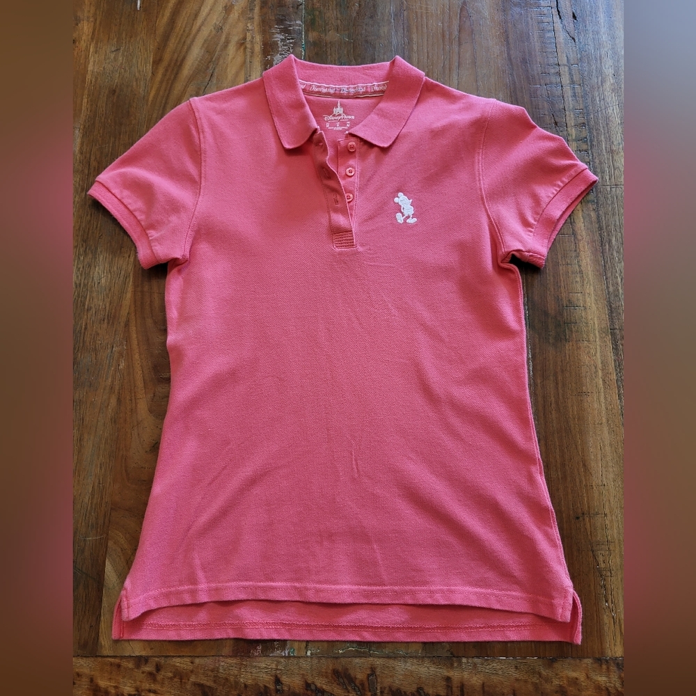 Disney Parks Womens Small Mickey Embroidered Short Sleeve Pink Polo Shirt B7